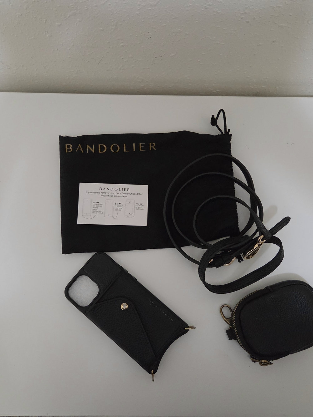 Bandolier Black Leather Phone Case for Iphone 13 Mini.